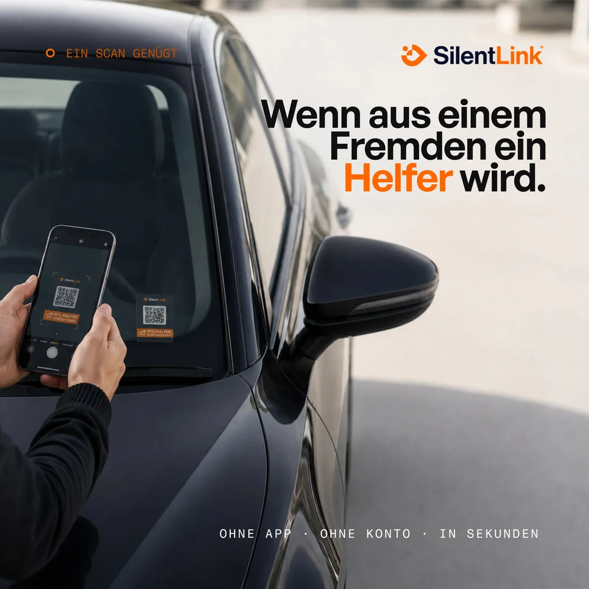 Smartphone scannt die DriveID an der Windschutzscheibe – aus einem Fremden wird ein Helfer