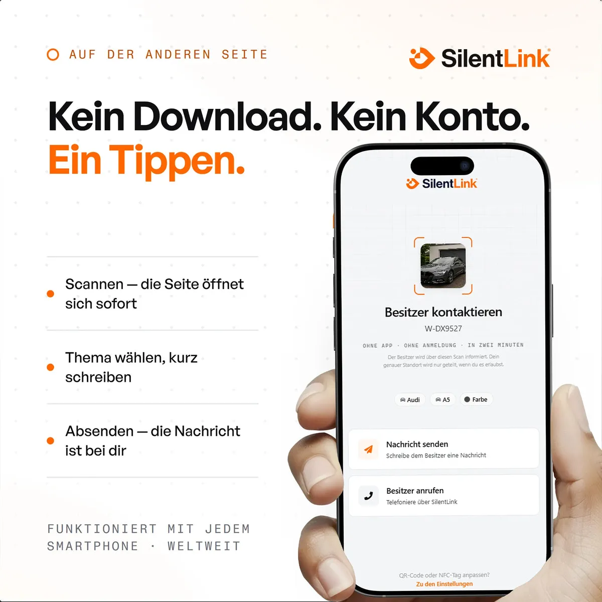Was der Helfer sieht: die SilentLink-Profilseite auf dem Smartphone – ohne App, ohne Konto