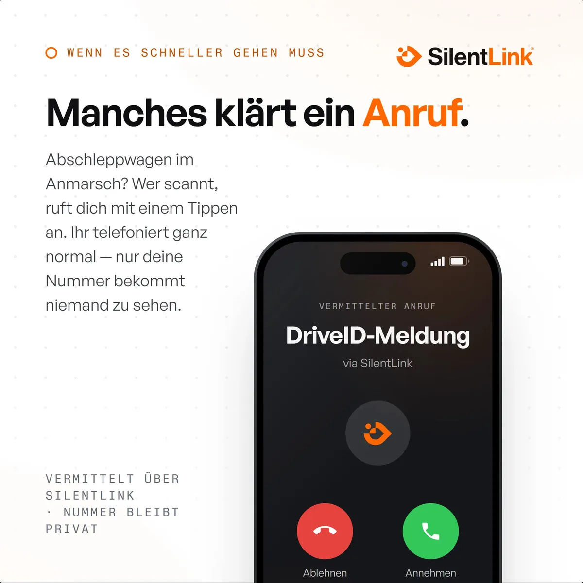 Vermittelter Anruf über SilentLink – deine Nummer bleibt privat